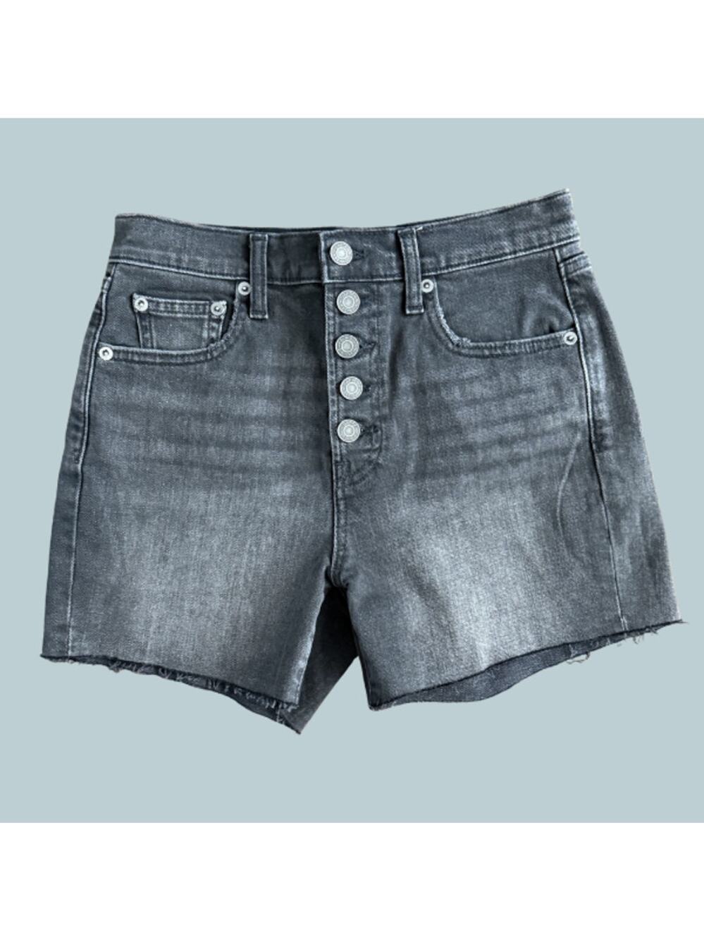 Gap Denim High Rise Button Fly Cutoff Shorts Womens 0/25R Black Gray Wash